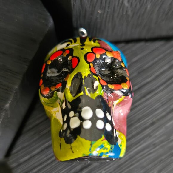 VTG Painted Skull Keychain Accessory Dia De Muertos SugarSkull Gift Abstract Art - Picture 7 of 14